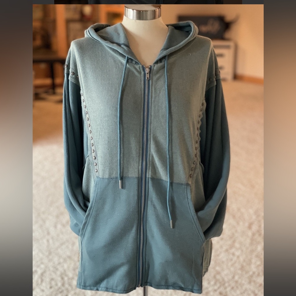 POL Teal Hoodie with Studded Accents